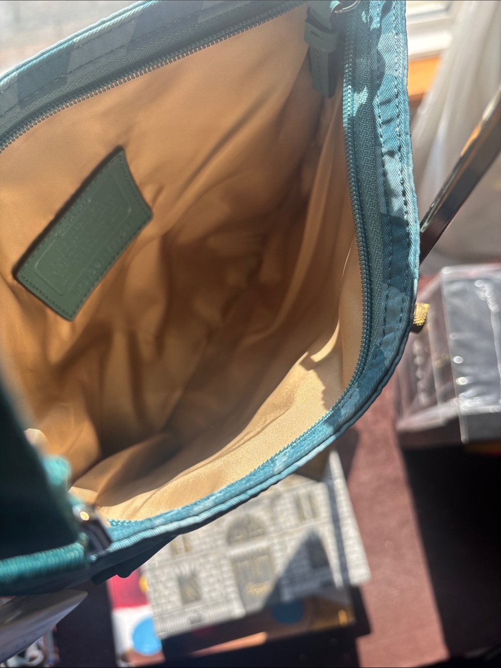 NWT* Coach Getaway Zebra Print Nylon Crossbody Bag Mineral Teal - Picture 4 of 5